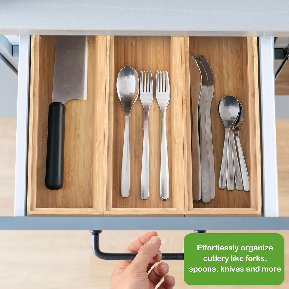 Kigley 8 Pcs Bamboo Kitchen Drawer Organizer, 12x3x2 Inch, Wood