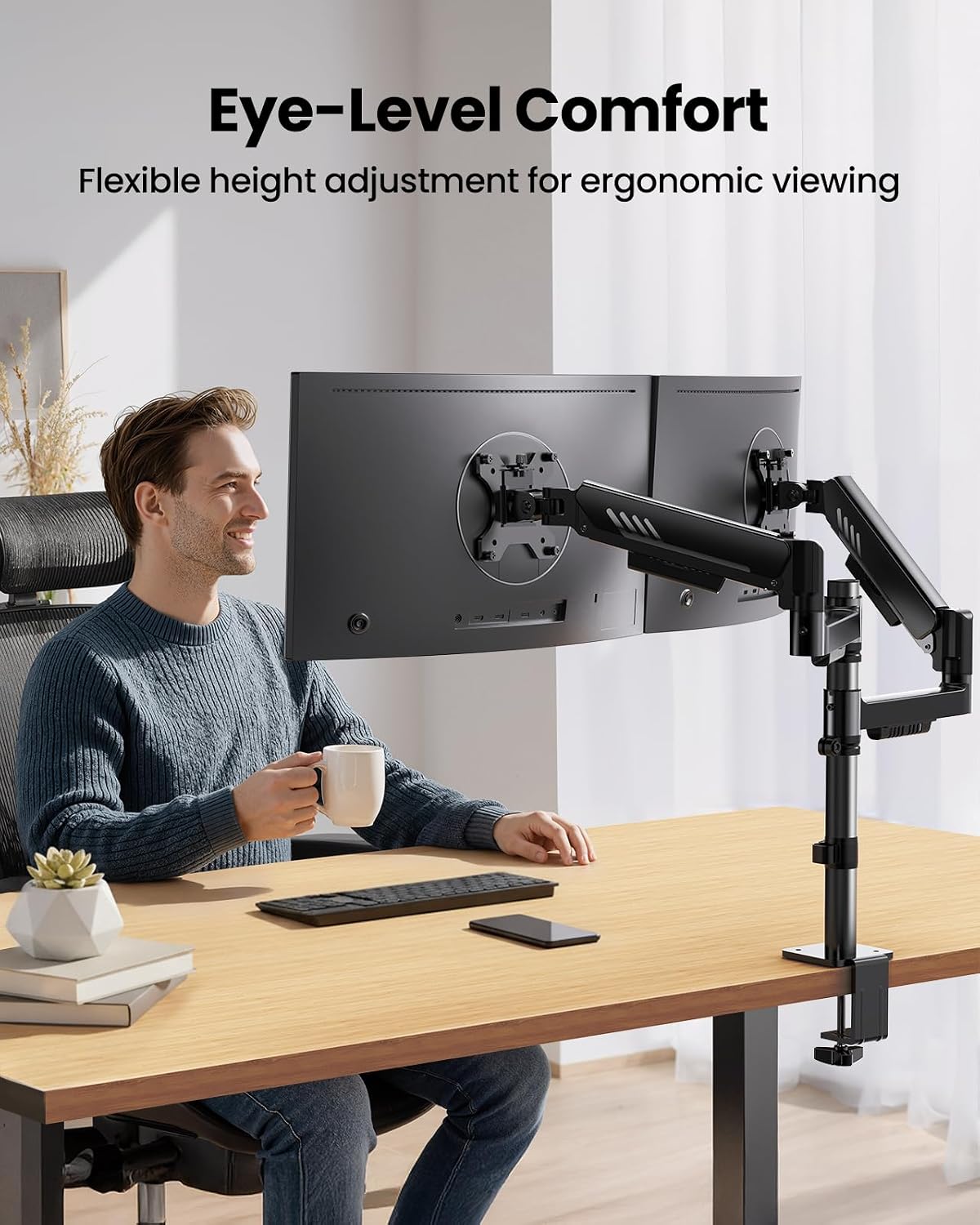 ergear dual monitor stand, stacked monitor mount for, close-up detail