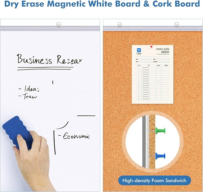 Magnetic White Board and Cork Board Combo, 48 X 36 inches Whiteboard Bulletin - Image 6
