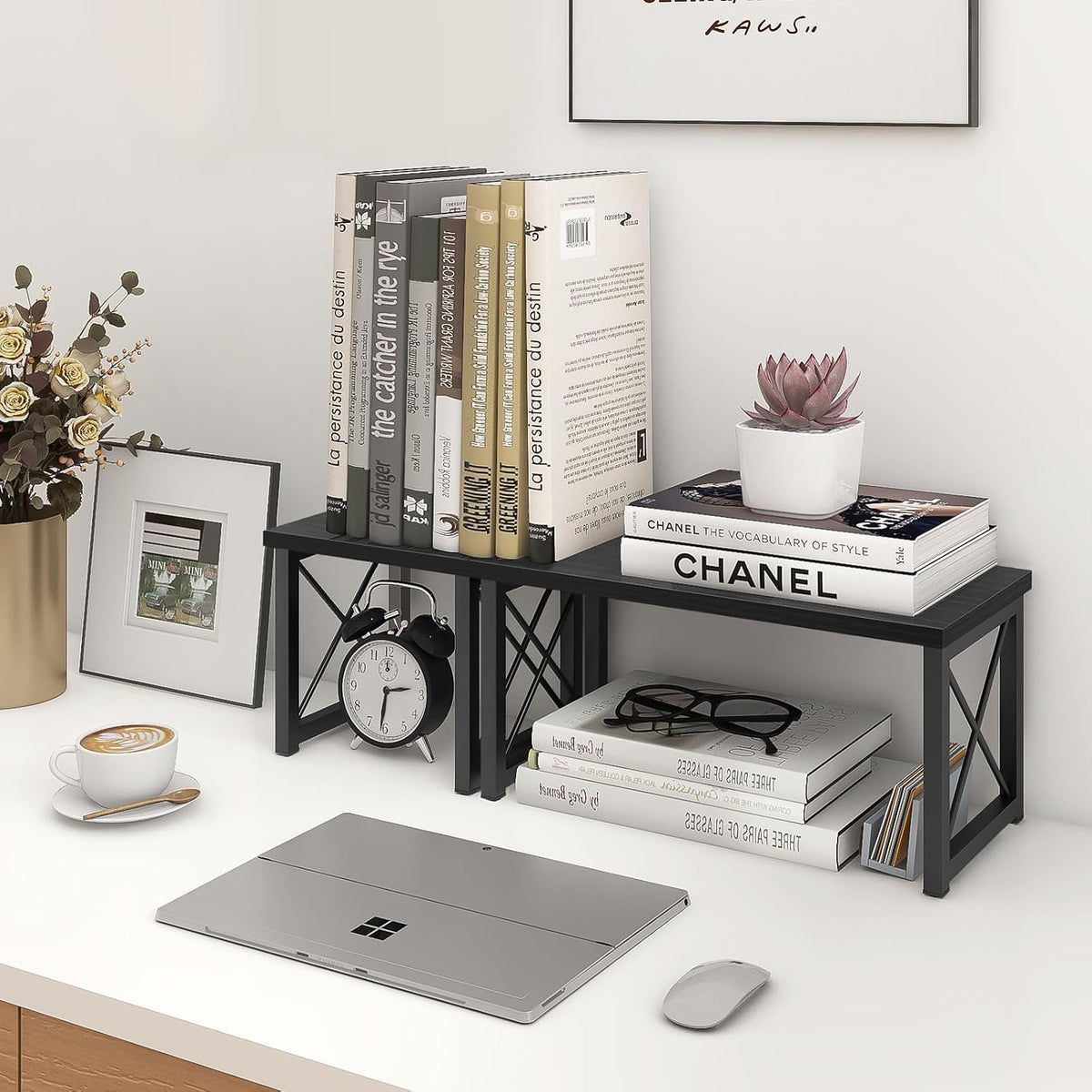 ELITEROO Wood Desktop Shelf, Freestanding Small Bookshelf Organizers