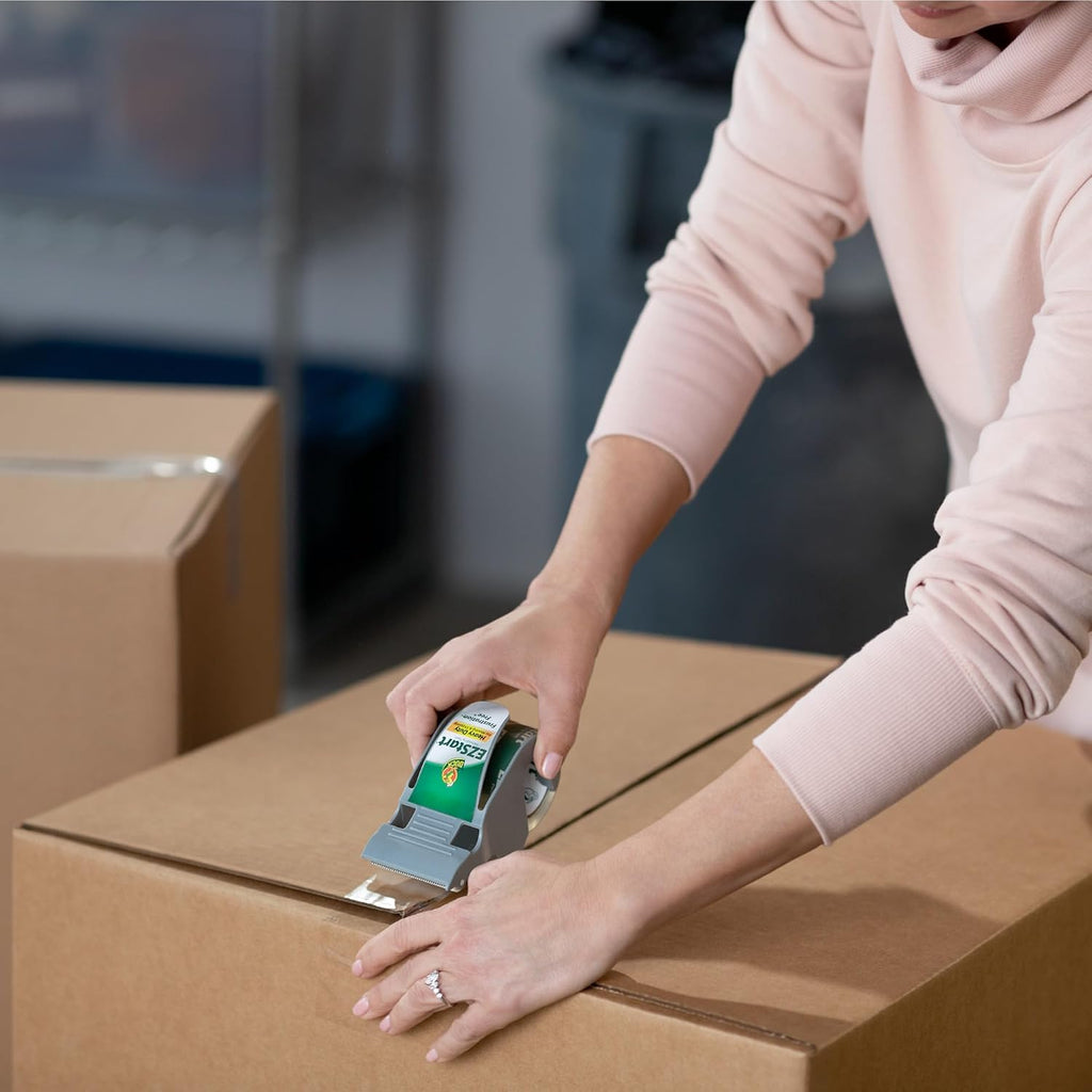 Duck EZ Start Packing Tape with One-Handed Dispenser | Frustration-Free, Whisper Quiet, Beginner-Friendly, Moving & Shipping Boxes, Clear, 1.88 Inch x 55 Yards