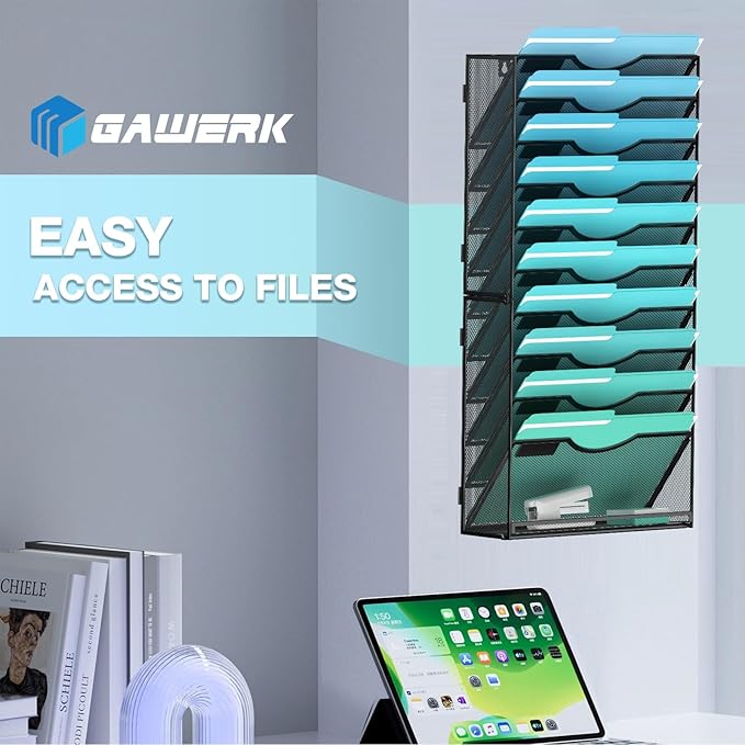 Gawerk 11-Tier Wall File Organizer Hanging Wall File Holder Wall Mount Paper - Image 6