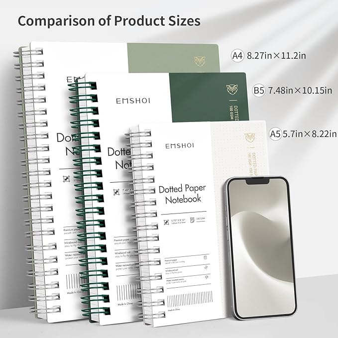 EMSHOI Spiral Notebook B5 Bullet Dotted journal, Dotted Grid Notebook - Image 4