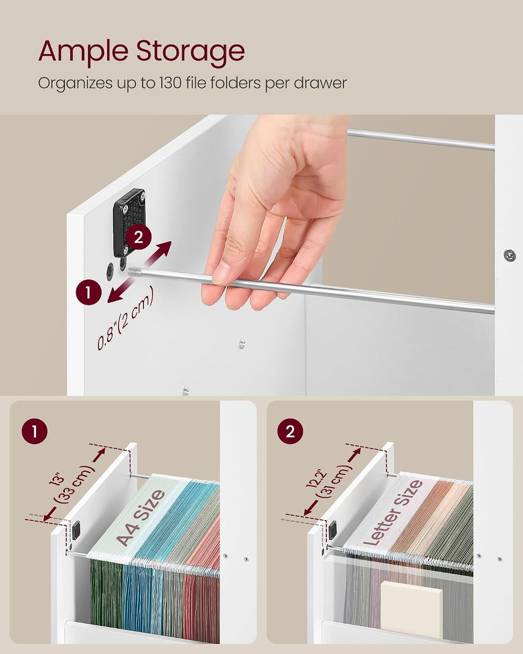 vasagle 3 drawer file cabinet with locks, for showing dimensions