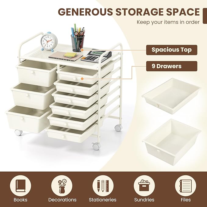 LDAILY 9 Drawer Rolling Storage Cart, Rolling Cart - Image 6