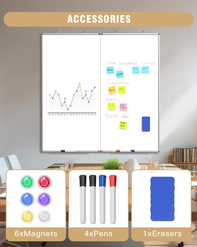 48"X 48" Large Magnetic Dry Erase Whiteboard, Removable Wall Hanging Board - Image 5