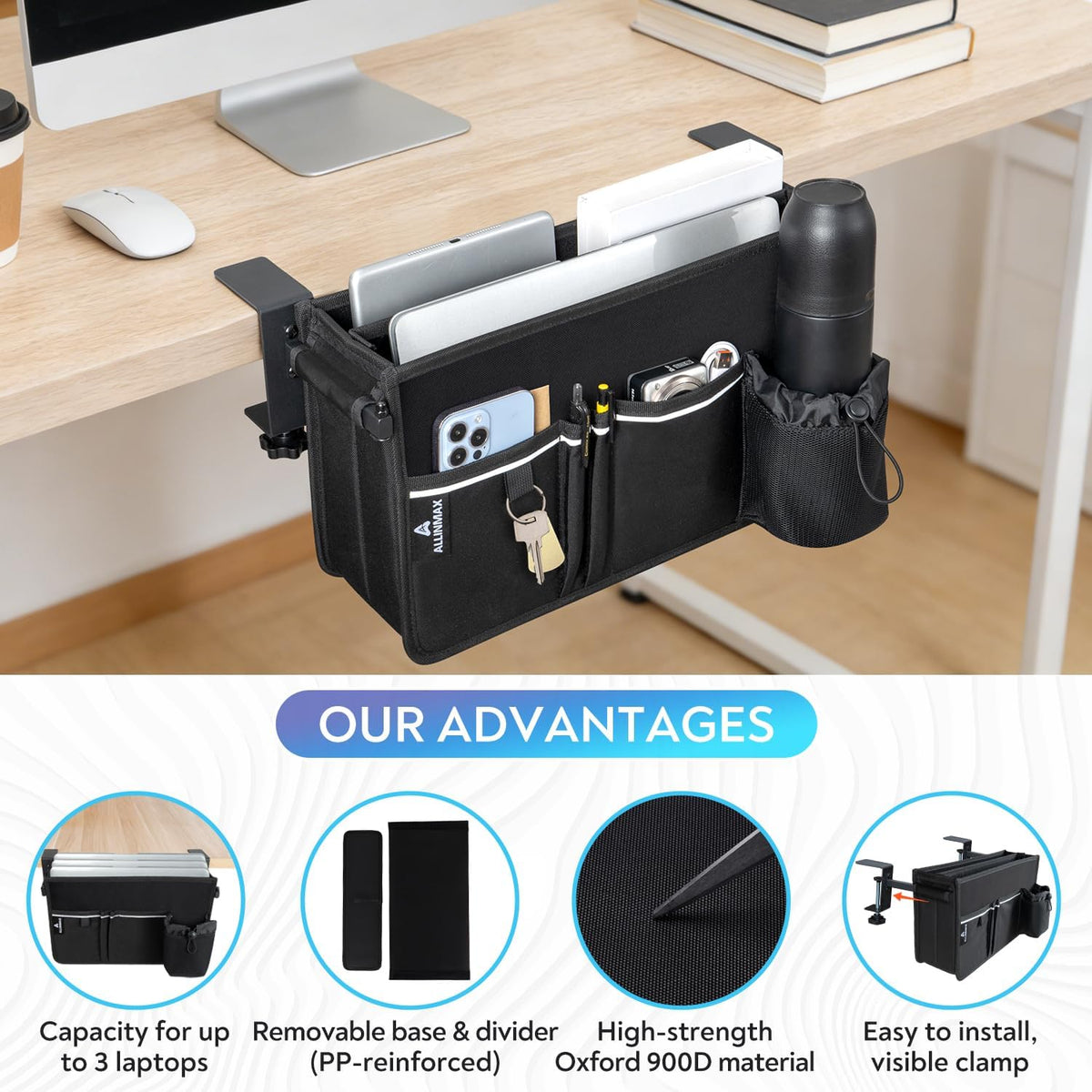 Side Desk Laptop Holder for Up to 3 Laptops, Side Desk Organizer with Adjusta...