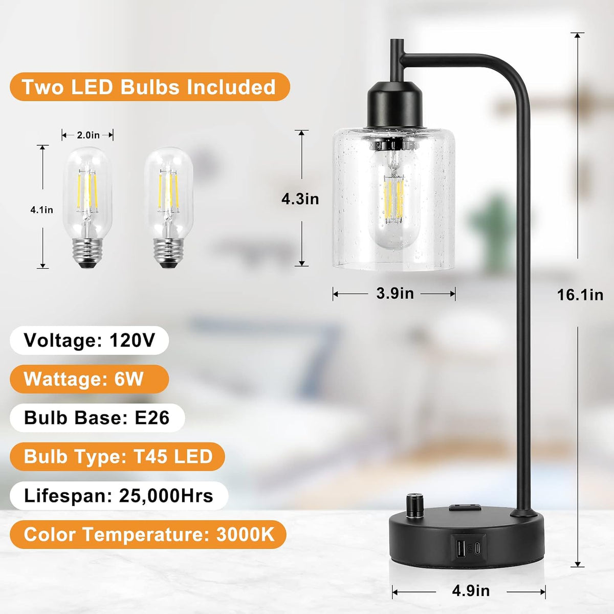 industrial bedside lamps set of 2, fully dimmable shown in use