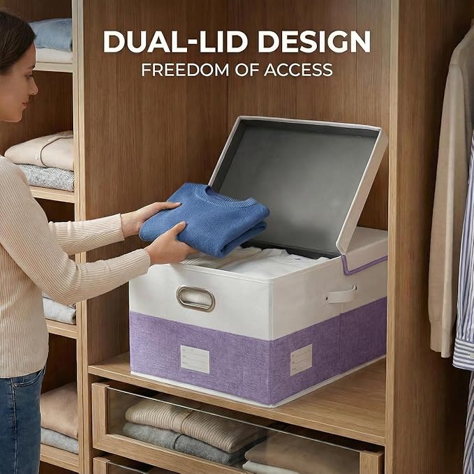 PRANDOM Storage Bins with Lids Linen Fabric Foldable Storage Boxes Organizer - Image 4