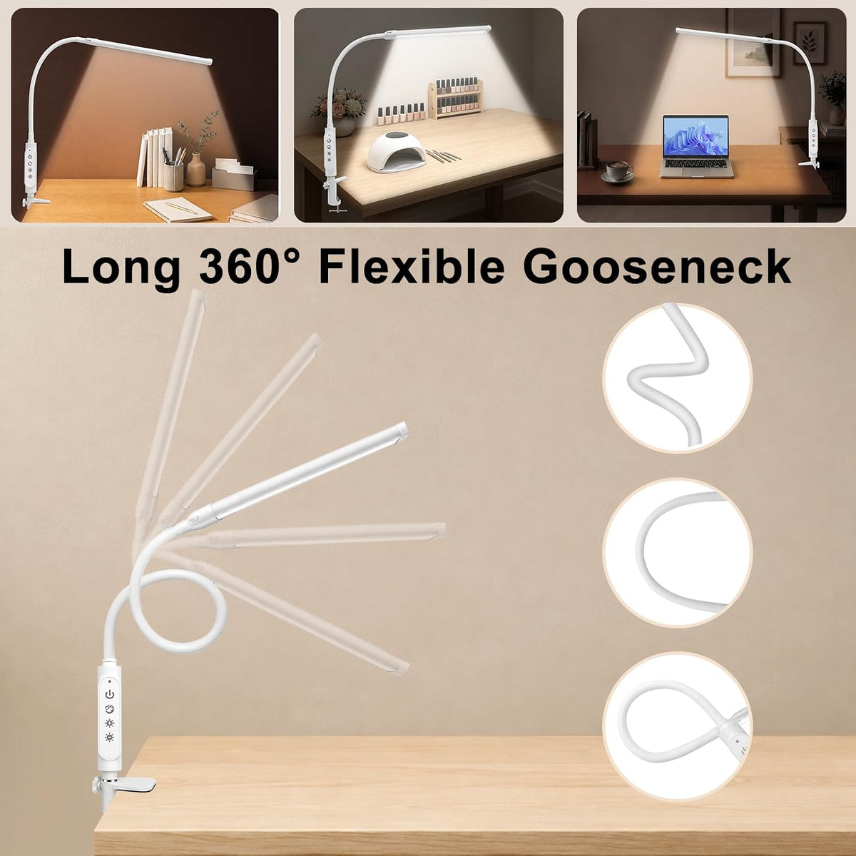 Diesisa Nail Light for Desk: 360° Flexible Long Gooseneck Nail Desk Lamp