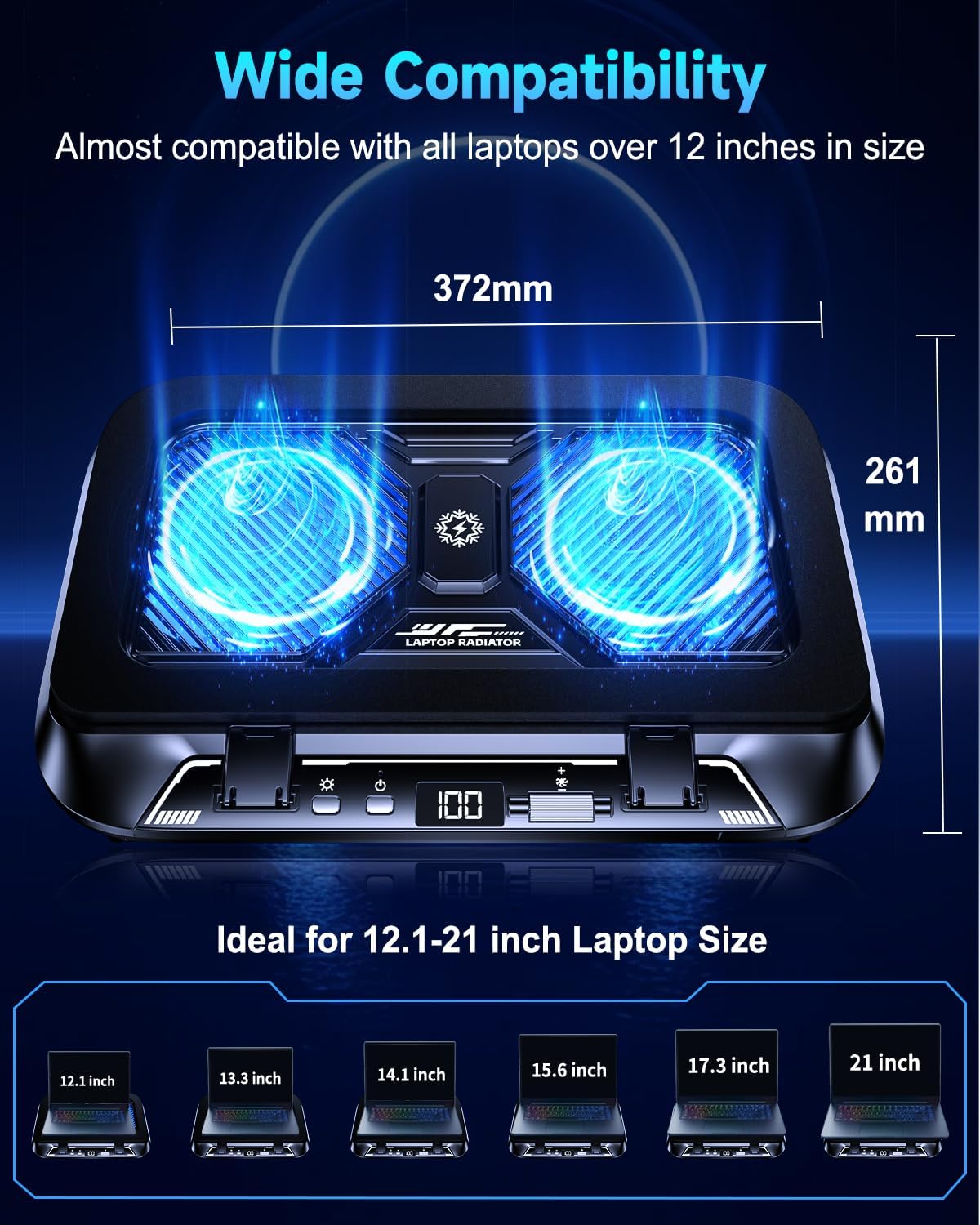 Laptop Cooling Pad with Dual Core Cooler, Gaming Laptop Cooler with 5.5in 2 P...