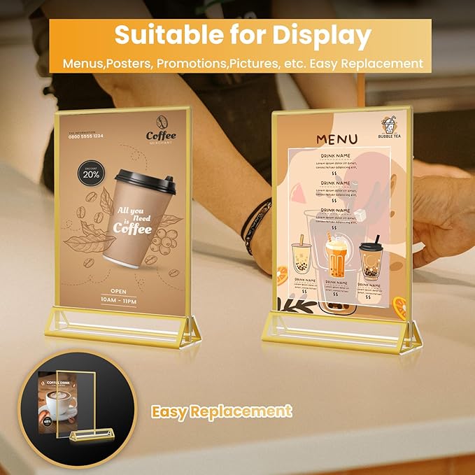 4x6 Gold Acrylic Sign Holder, 12 Pack Wedding Table Number Holder Stands - Image 6