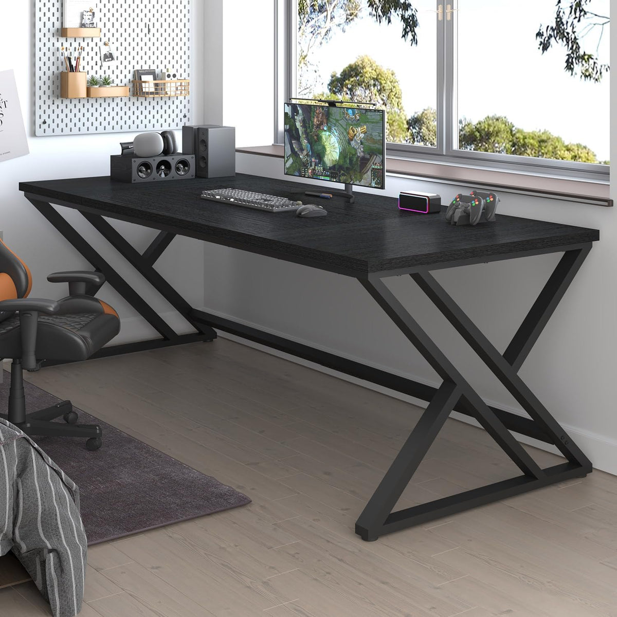 lvb 78.7" black computer desk, large industrial pc, package contents