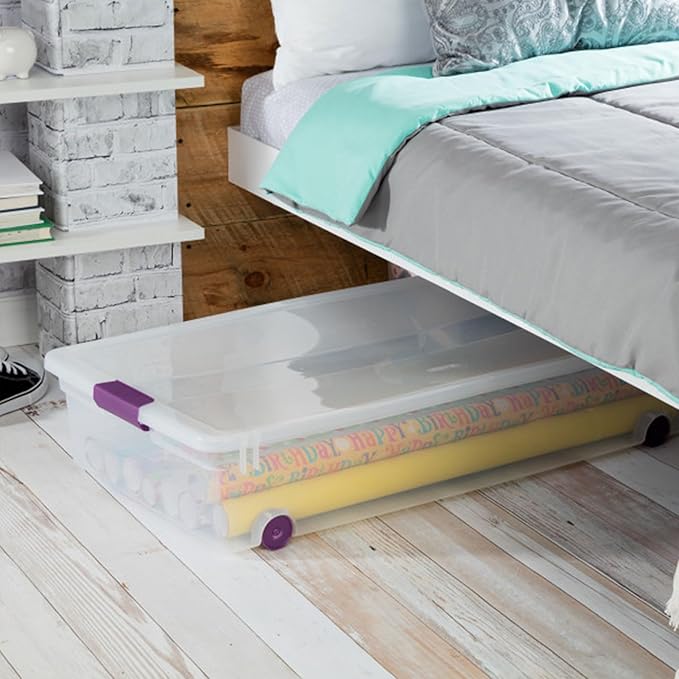 Sterilite 8-Pack 60 Quart ClearView Latch Box, Wheeled Underbed Organizer Bins - Image 5