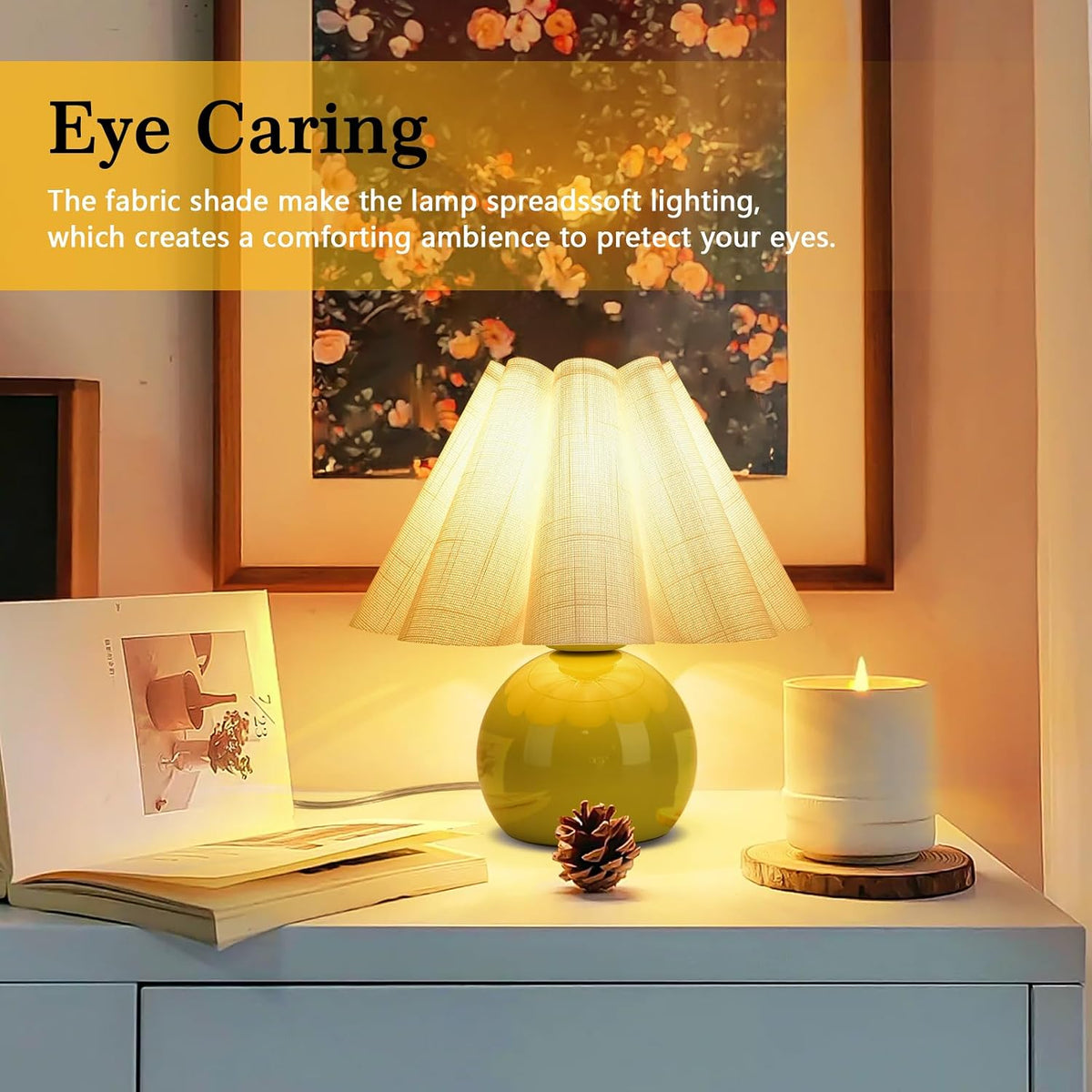 Green Small Touch Control Table Lamp for Bedroom, Green Bedside Lamps for Nig...