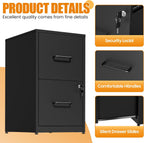 2 Drawer File Cabinet with Lock, Metal Vertical File Cabinets for Home Office, Office Furniture for Organization Hanging Legal/Letter/A4, Office File Cabinet Storage Cabinet, Require Assembly, Black | Black Steel Locking Vertical File Cabinet, Hanging