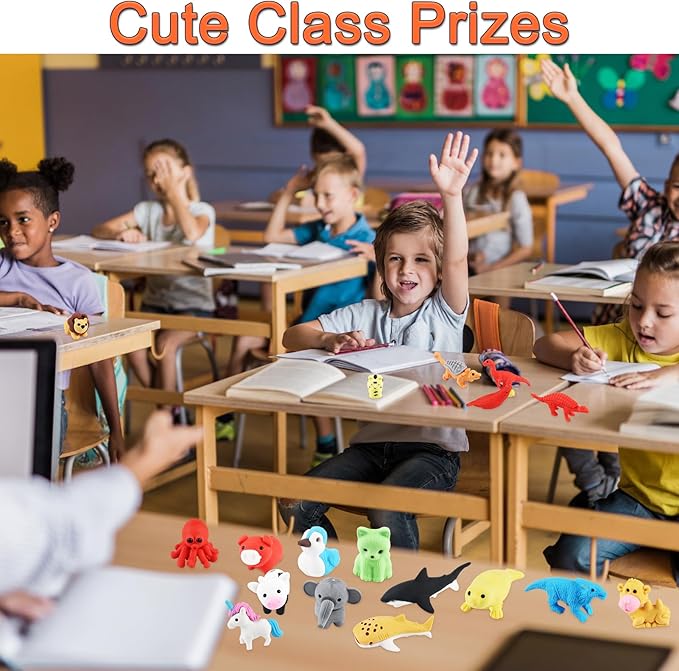 URSKYTOUS 80Pcs Animal Erasers Kids Desk Pets Pencil Erasers 3D Puzzle Eraser - Image 4