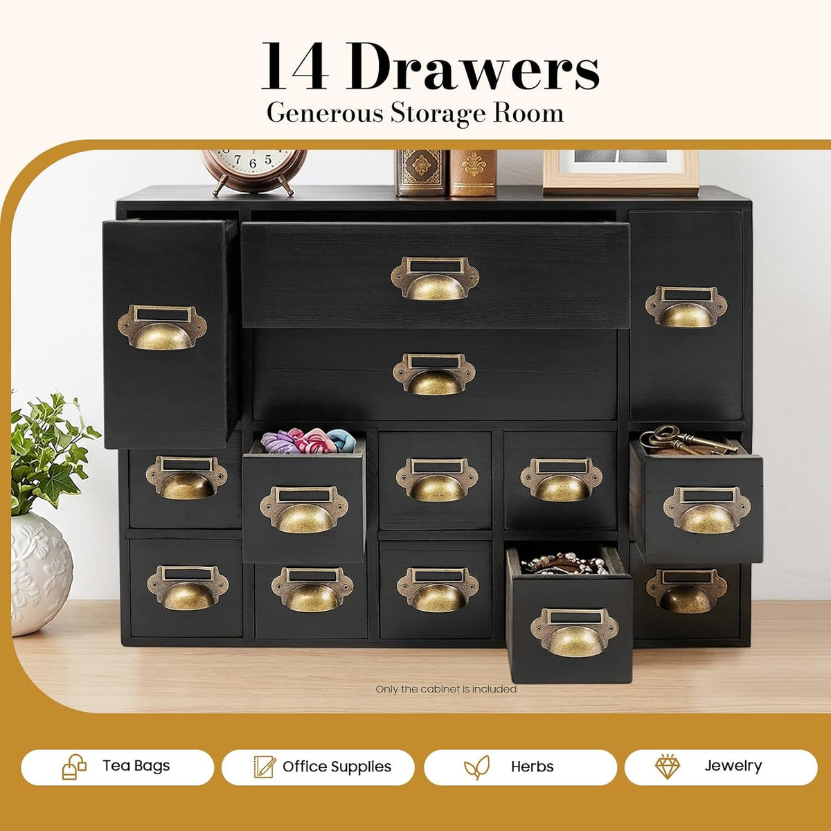 14-Drawer Apothecary Cabinet, Card Catalog Cabinet for Desktop Organizer