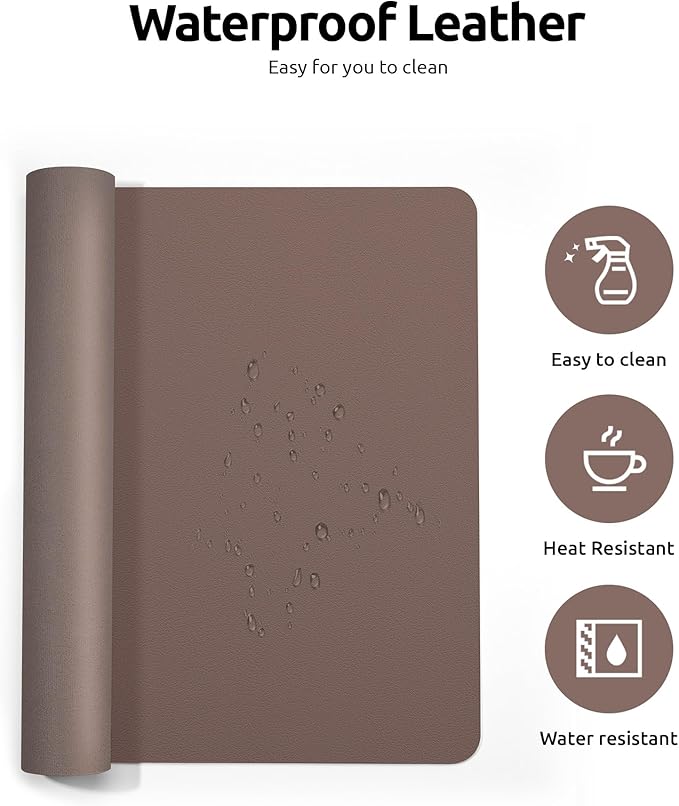 YSAGi Leather Desk Protector, Office Mat, Large Mouse Mat, Non-Slip PU Leather - Image 4