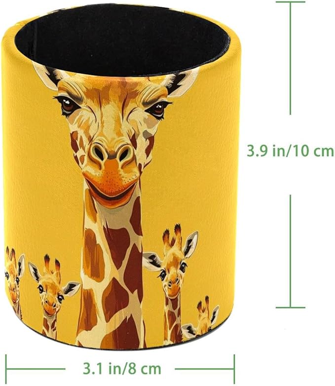 Leather Pen Holder for Desk, Cute Giraffe Pencil Cup Desktop Organizer Makeup - Image 4