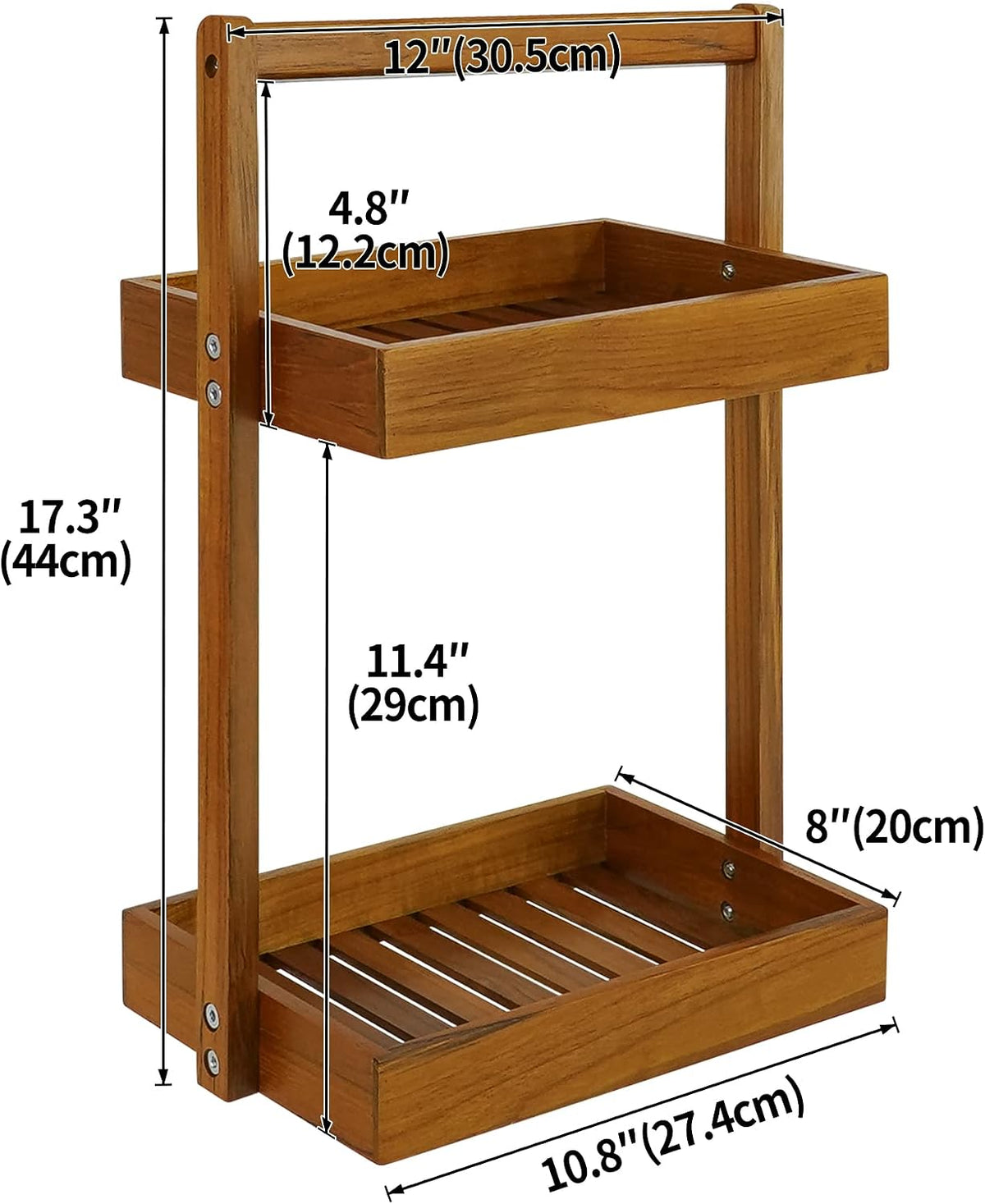 Utoplike Teak Wood Shower Caddy Corner, Bathroom Standing Rack Countertop