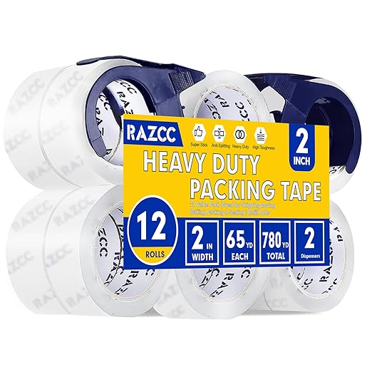 RAZCC Clear Packing Tape, 12 Rolls Heavy Duty Packaging Tape by RAZCC