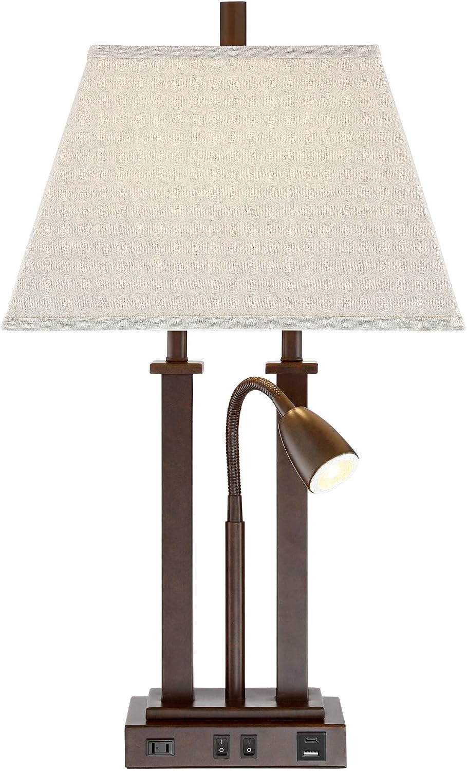 Deacon 26" Tall Desk Lamp Gooseneck USB and Outlet Bronze Brown LED Modern