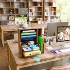 simple trending 7- tier desk file organizer, paper, close-up detail