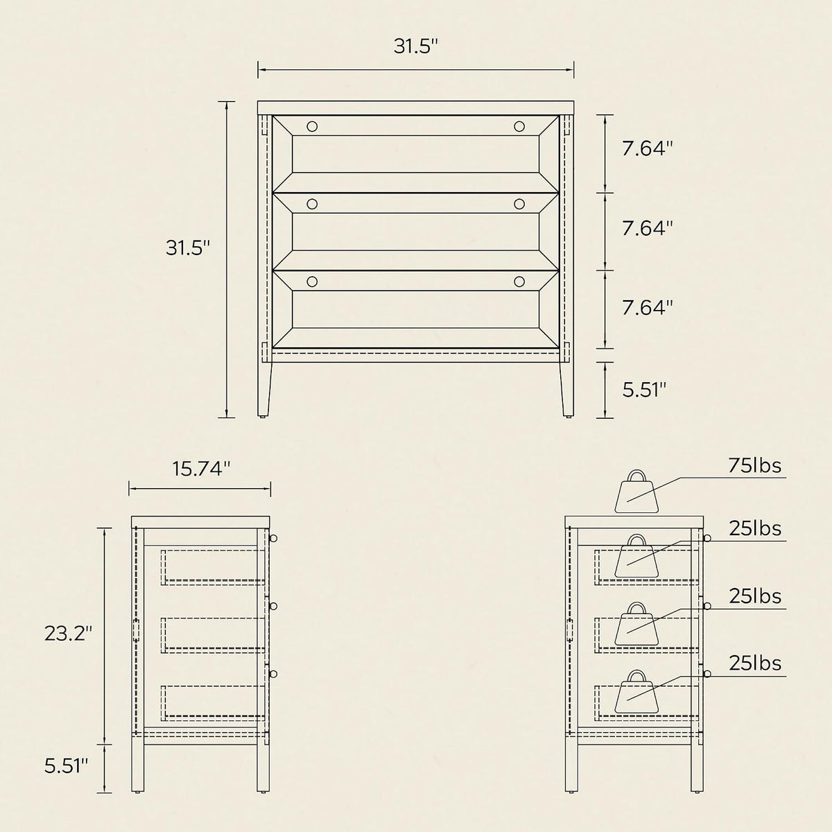 Dresser for Bedroom with 3 Drawers, Farmhouse Closet Storage Organizer with G...