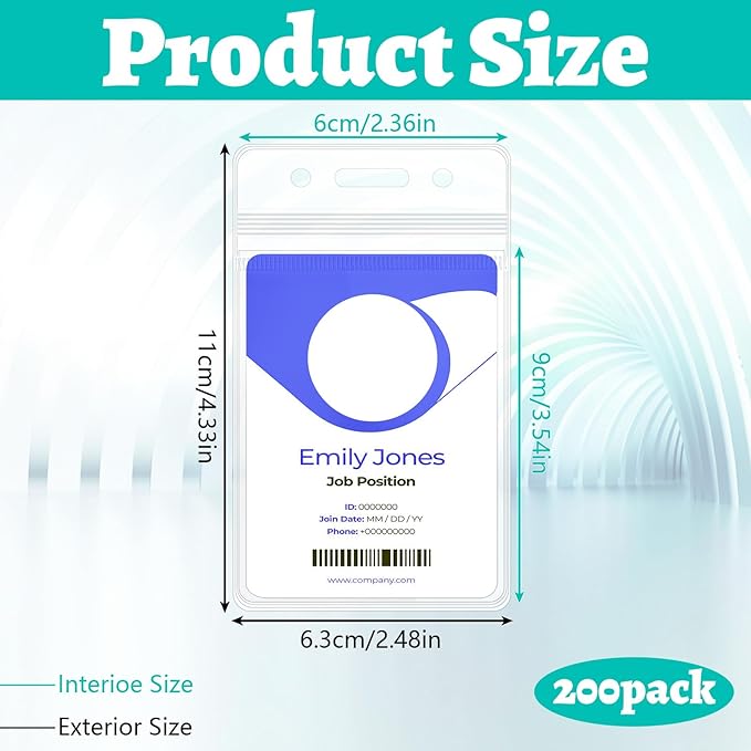 200Pcs Badge Holder Plastic ID Badge Holder Clear Vertical ID Card Holder 2.5" - Image 2