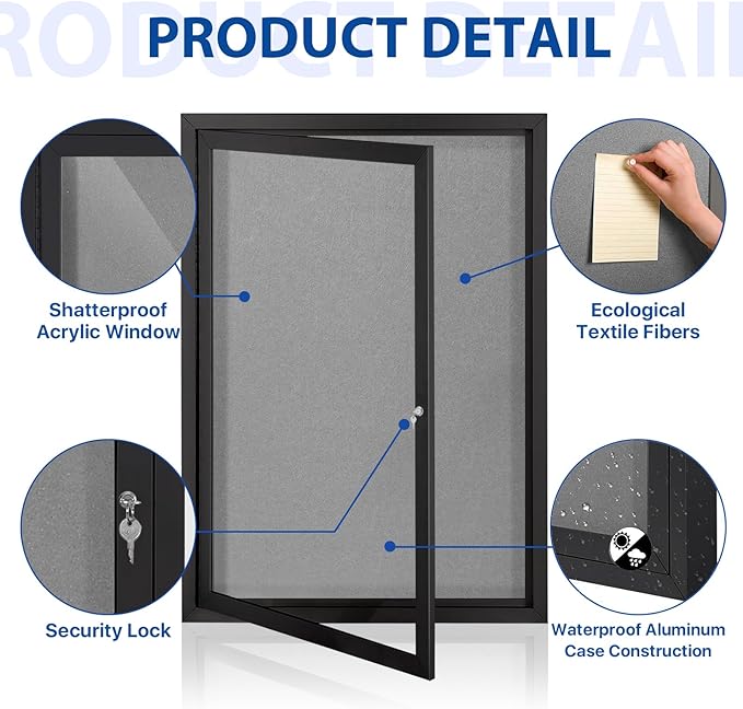 S SWANCROWN Outdoor Bulletin Board Weatherproof 36x24in, Enclosed Bulletin - Image 3