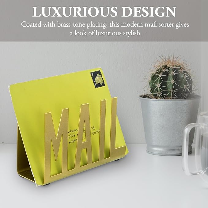 MyGift Mail Holder Organizer Countertop Modern Golden Metal - Image 2