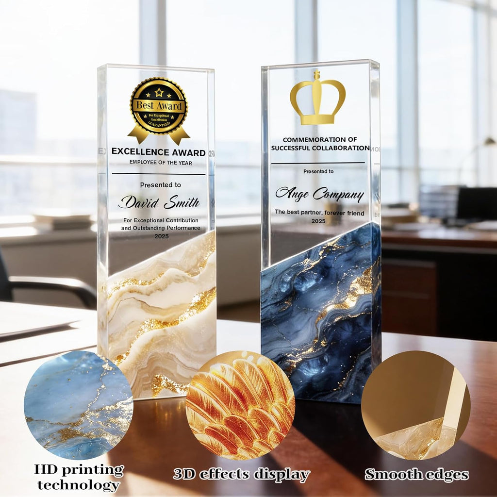Custom Trophy with Logo/Text, Crystal-Clear Award Trophy – Modern Recognition Personalized Plaque for Office Excellence, Team Achievement & Competition Winners – Freestanding Corporate Bulk Appreciation Award