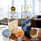 Custom Trophy with Logo/Text, Crystal-Clear Award Trophy – Modern Recognition Personalized Plaque for Office Excellence, Team Achievement & Competition Winners – Freestanding Corporate Bulk Appreciation Award