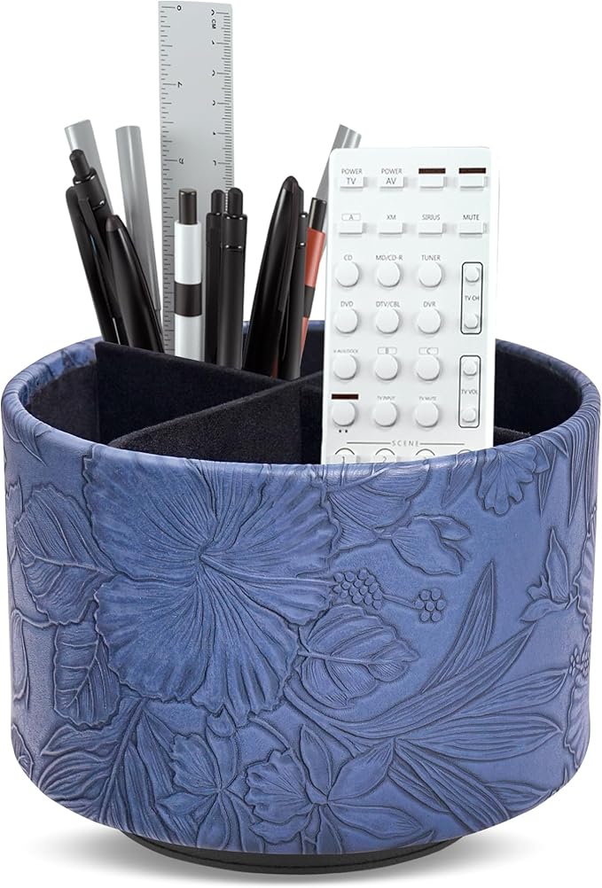 Hennaja Round Leather Art Supply Organizer, Remote Control Holder, 360 Degree by Hennaja