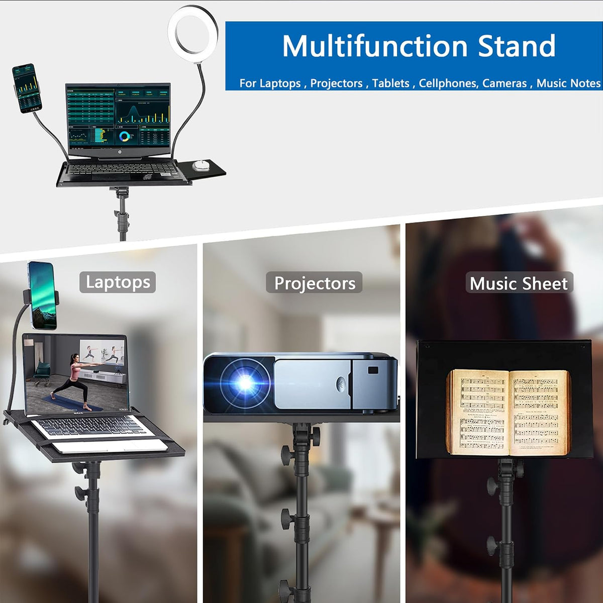 Projector Tripod Stand with Wheels Laptop Tripod Stand Projector Tripod Lapto...
