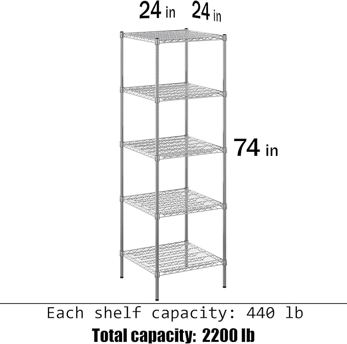 Regal Altair 24" Deep x 24" Wide x 74" Height Wire Shelving Kit | 5-Tier | NSF - Image 3