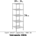 Regal Altair 24" Deep x 24" Wide x 74" Height Wire Shelving Kit | 5-Tier | NSF - Image 3