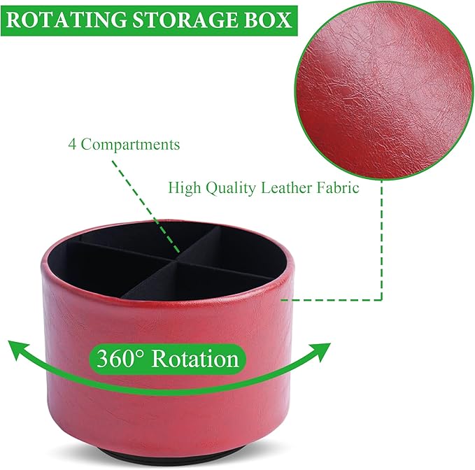 Hennaja Round Leather Art Supply Organizer, Remote Control Holder, 360 Degree - Image 3