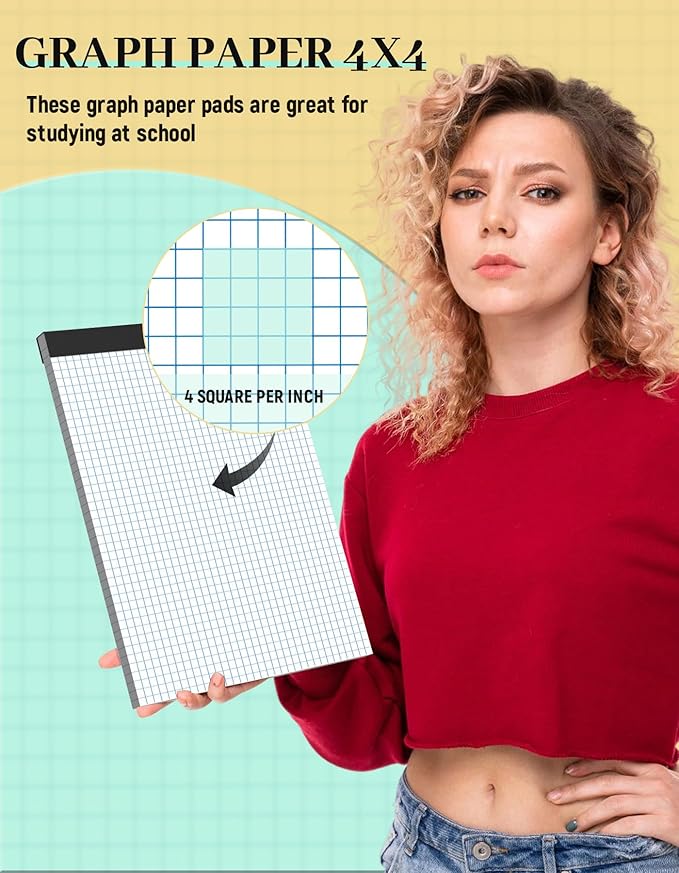 Aidunmis Graph Paper Pads 8.5 x 11, 4x4 Quad Ruled, 3 Pack Grid Paper Pad 8.5 x - Image 3