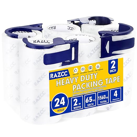 RAZCC Clear Packing Tape, 24 Rolls Heavy Duty Packaging Tape by RAZCC