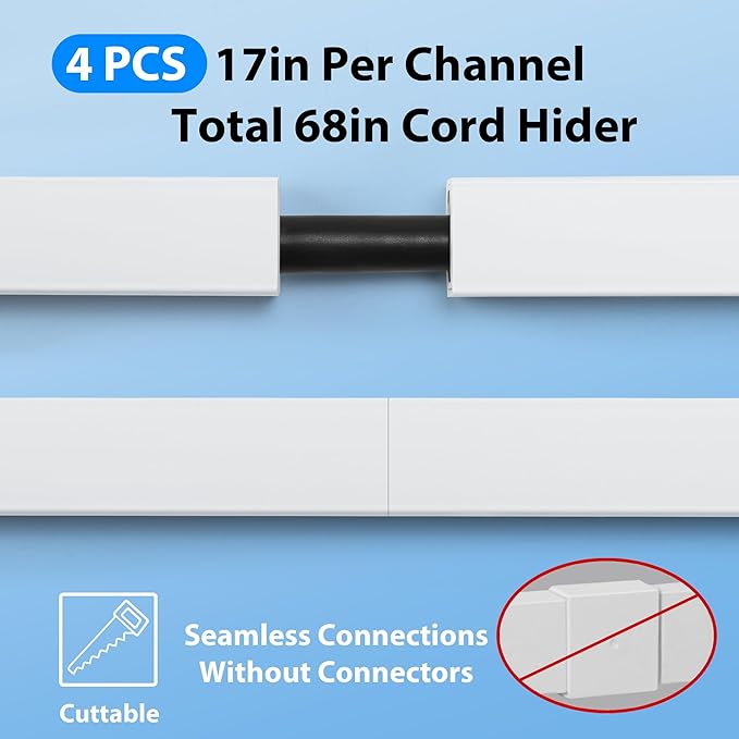 Cord Hider Wall for One Cord 136in, ZhiYo Cord Covers for Wires on Wall - Image 6