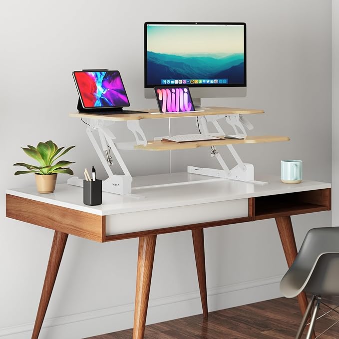 Mount-It! Height Adjustable Standing Desk Converter, 38” Wide, Desk Riser - Image 6