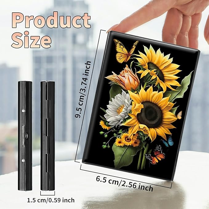 BWEGRHE Slim Credit Card Holder, Sunflowers Butterfly RFID Blocking Metal Wallet - Image 2