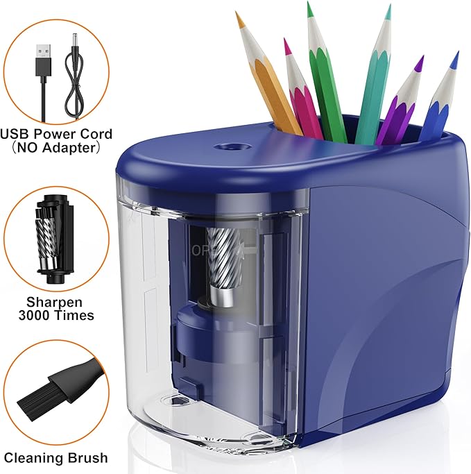 Electric Pencil Sharpener Heavy-Duty Helical Blade Sharpener USB/Battery - Image 2
