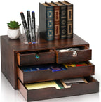 deayou bamboo desk organizer, 100% natural bamboo desktop shown in use
