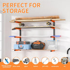 lumber storage rack, wall mount foldable & adjustable, side view