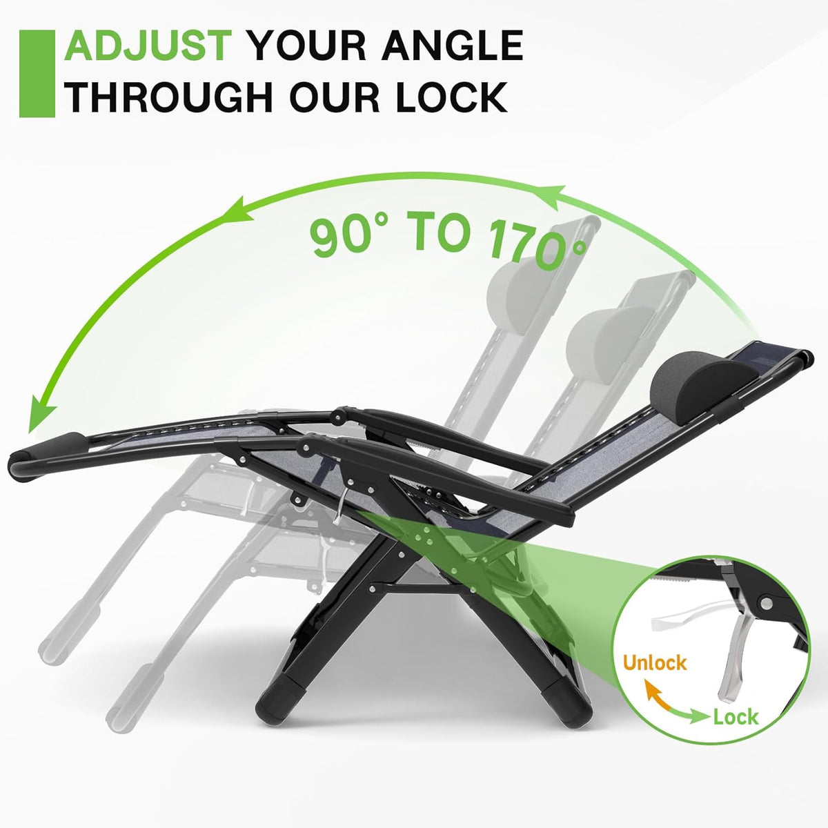 ZENPETIO 29In XL Zero Gravity Chair, 440LBS with Cushion