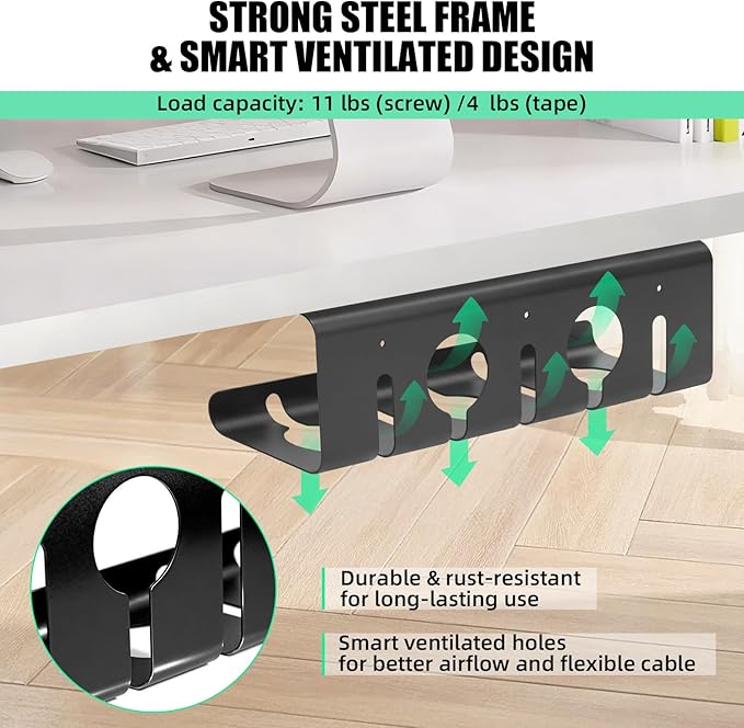 2 Pack Under Desk Cable Management Tray, 16.5" L x 4.7" W x 4.3" H, Wire - Image 3