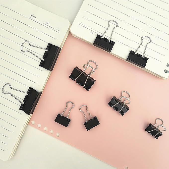76 Pcs Black Binder Clips Paper Clamps Set Assorted Sizes Large Medium Small - Image 5
